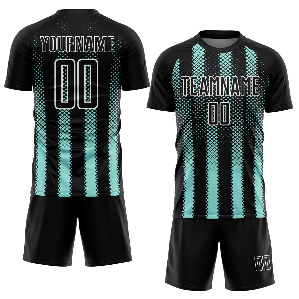 Custom Black Ice Blue-White Geometric Shape Sublimation Soccer Uniform Jersey Limited