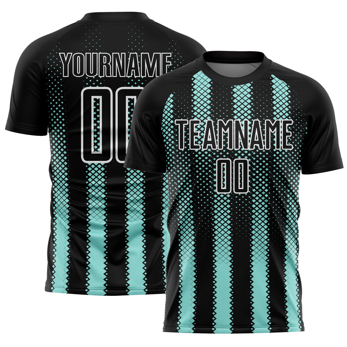 Custom Black Ice Blue-White Geometric Shape Sublimation Soccer Uniform Jersey