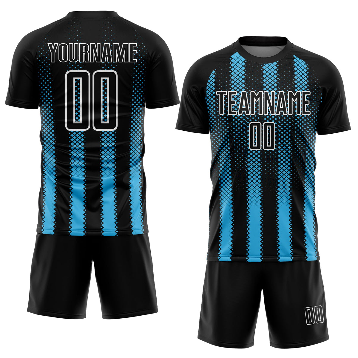 Custom Black Sky Blue-White Geometric Shape Sublimation Soccer Uniform Jersey Limited