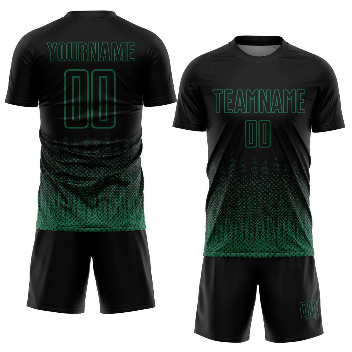 Custom Black Kelly Green Geometric Shape Sublimation Soccer Uniform Jersey Limited