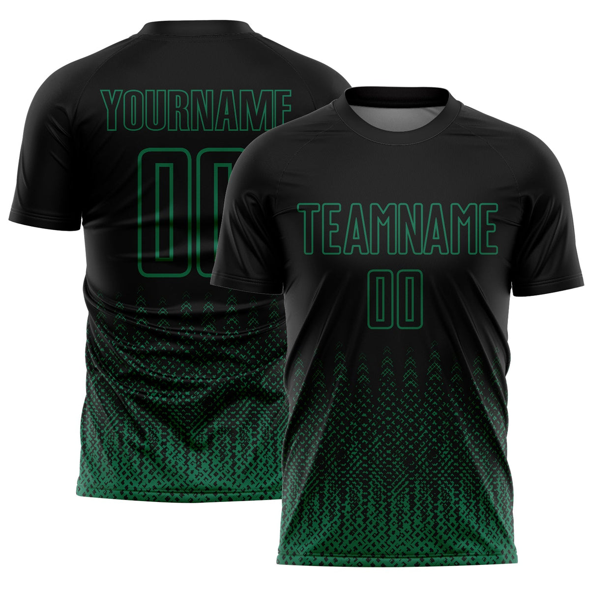 Custom Black Kelly Green Geometric Shape Sublimation Soccer Uniform Jersey