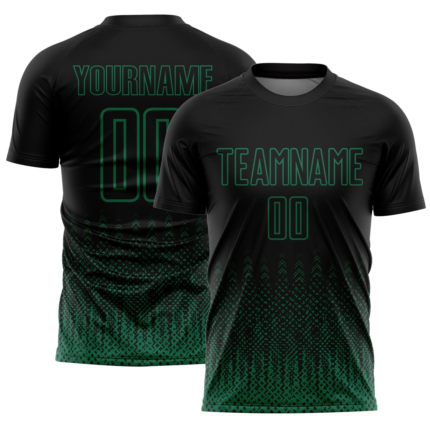 Custom Black Kelly Green Geometric Shape Sublimation Soccer Uniform Jersey