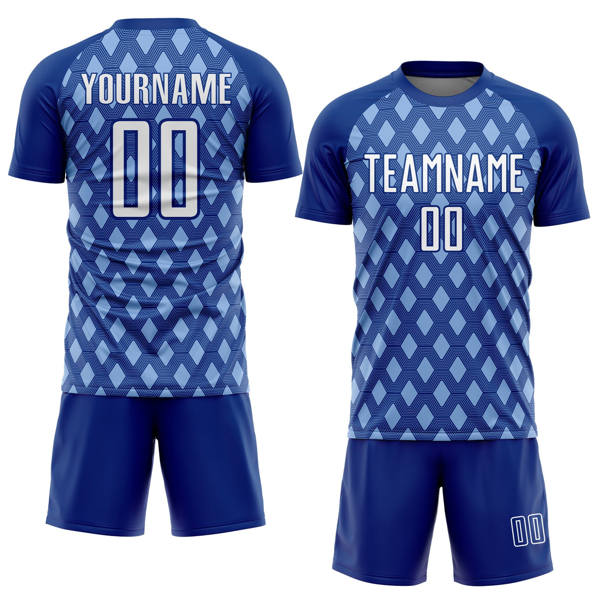 Custom Royal White-Light Blue Geometric Shape Sublimation Soccer Uniform Jersey Limited