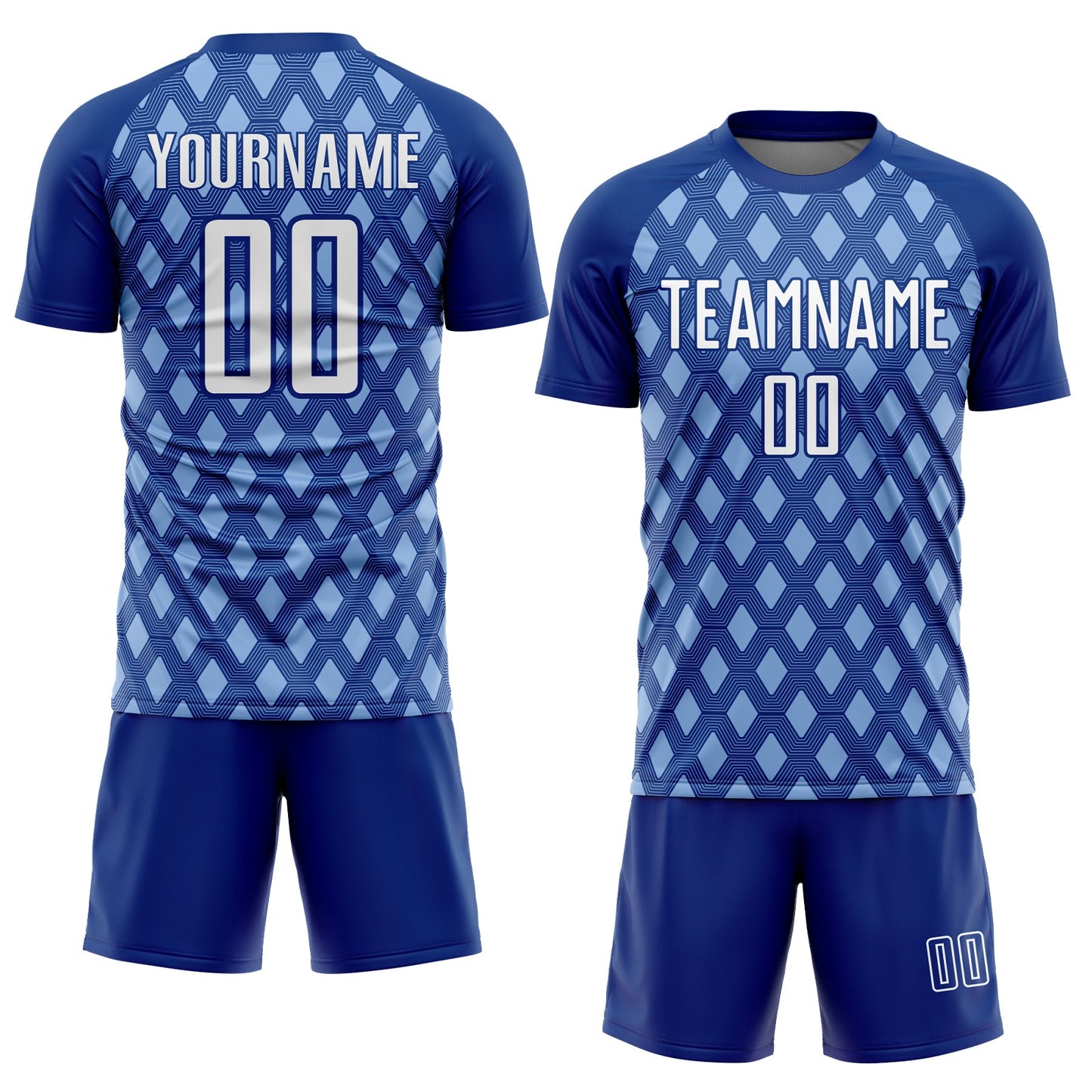 Custom Royal White-Light Blue Geometric Shape Sublimation Soccer Uniform Jersey Limited