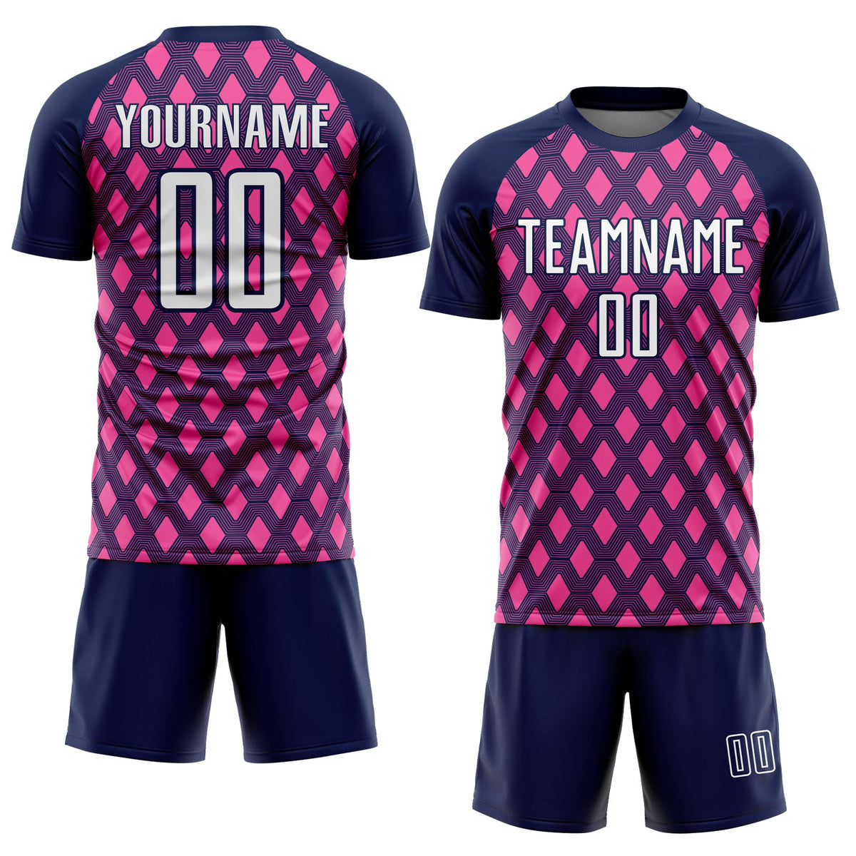 Custom Navy White-Pink Geometric Shape Sublimation Soccer Uniform Jersey Limited