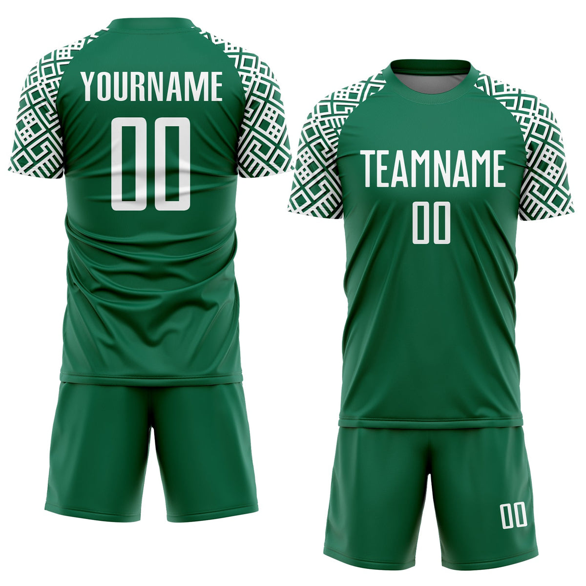 Custom Kelly Green White Geometric Shape Sublimation Soccer Uniform Jersey Limited