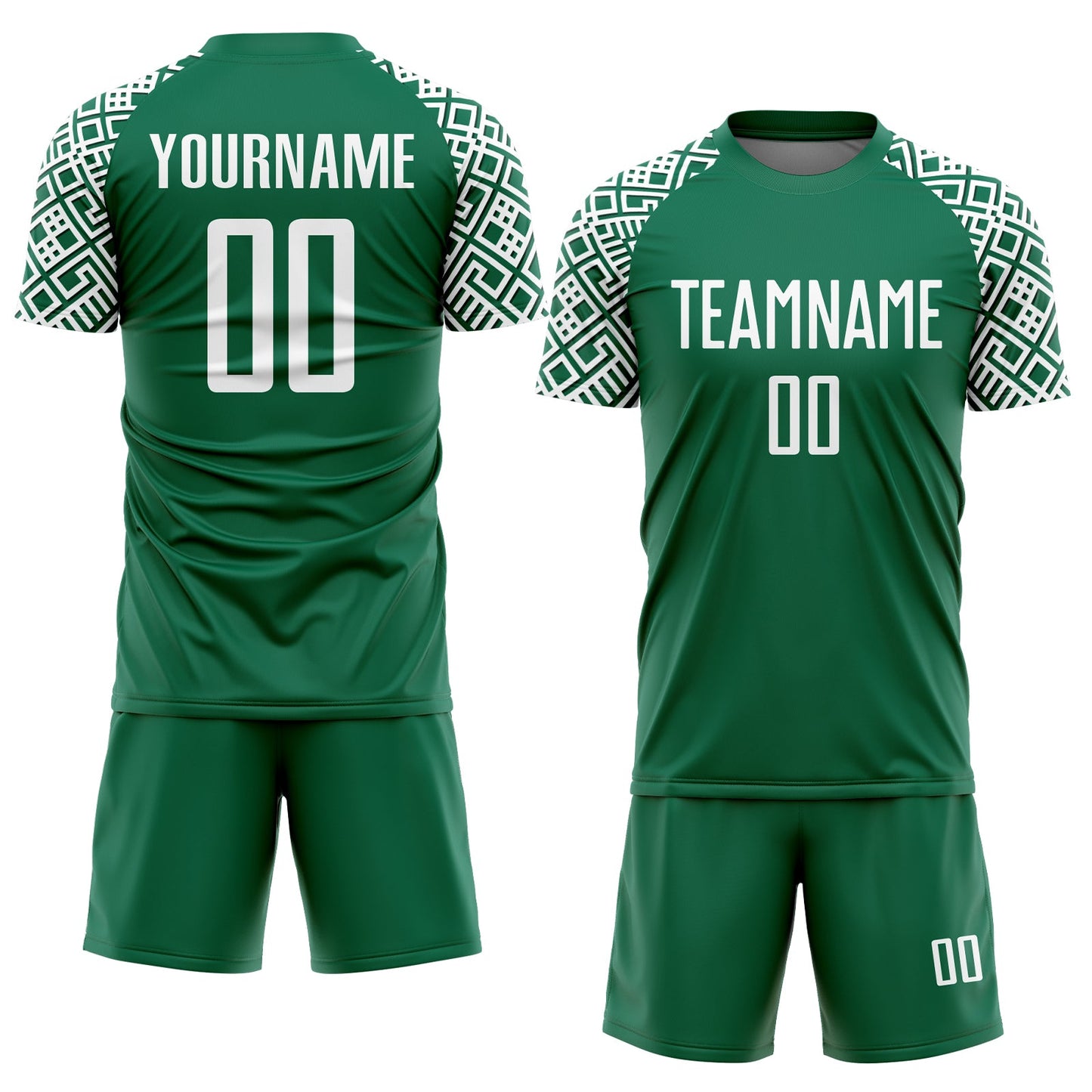 Custom Kelly Green White Geometric Shape Sublimation Soccer Uniform Jersey Limited