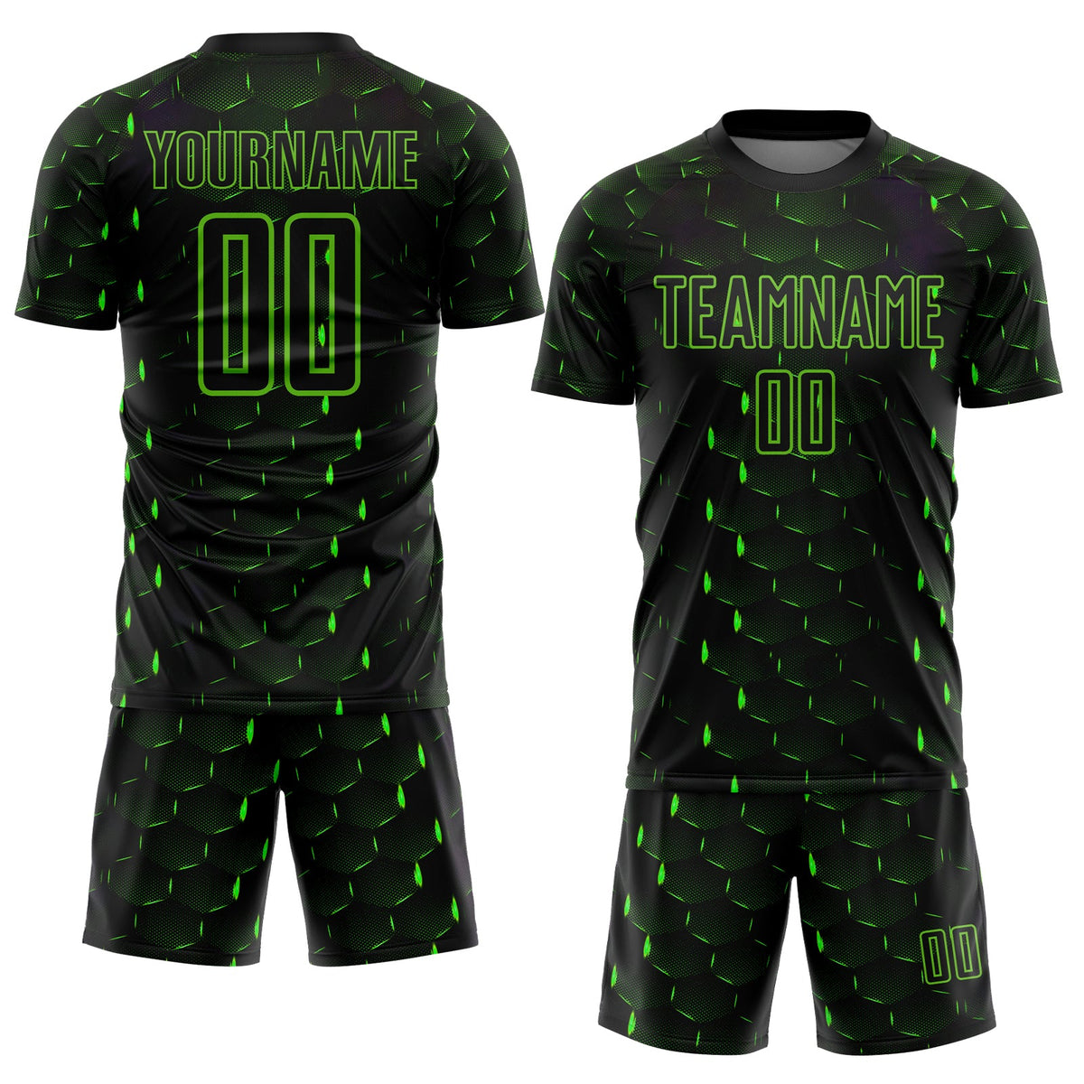 Custom Black Aurora Green Geometric Shape Sublimation Soccer Uniform Jersey Limited
