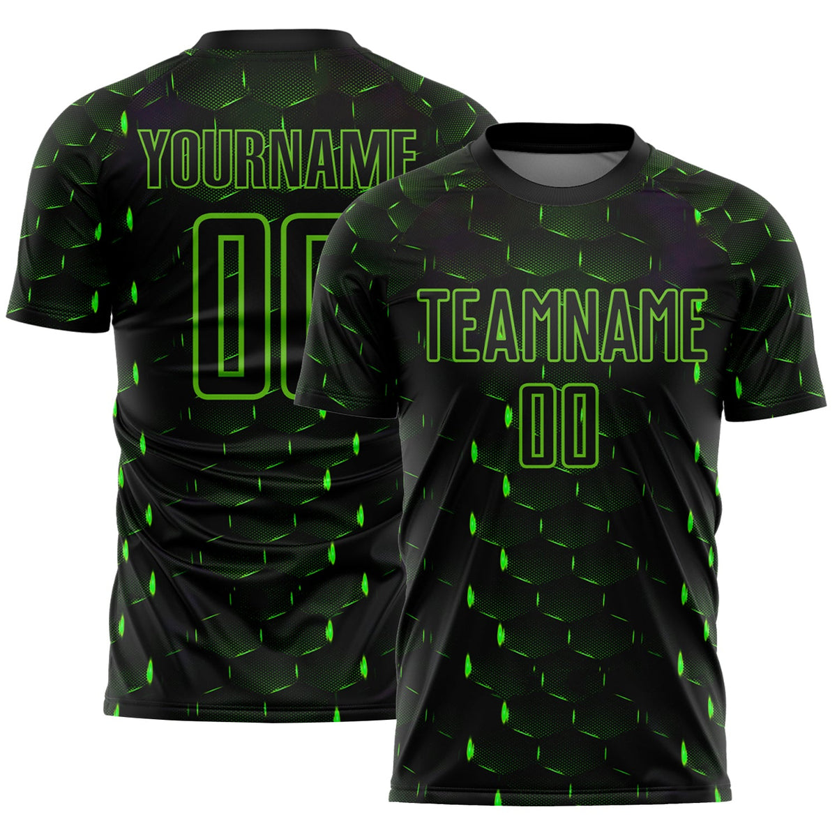 Custom Black Aurora Green Geometric Shape Sublimation Soccer Uniform Jersey
