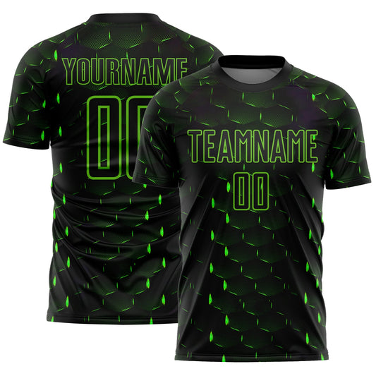 Custom Black Aurora Green Geometric Shape Sublimation Soccer Uniform Jersey