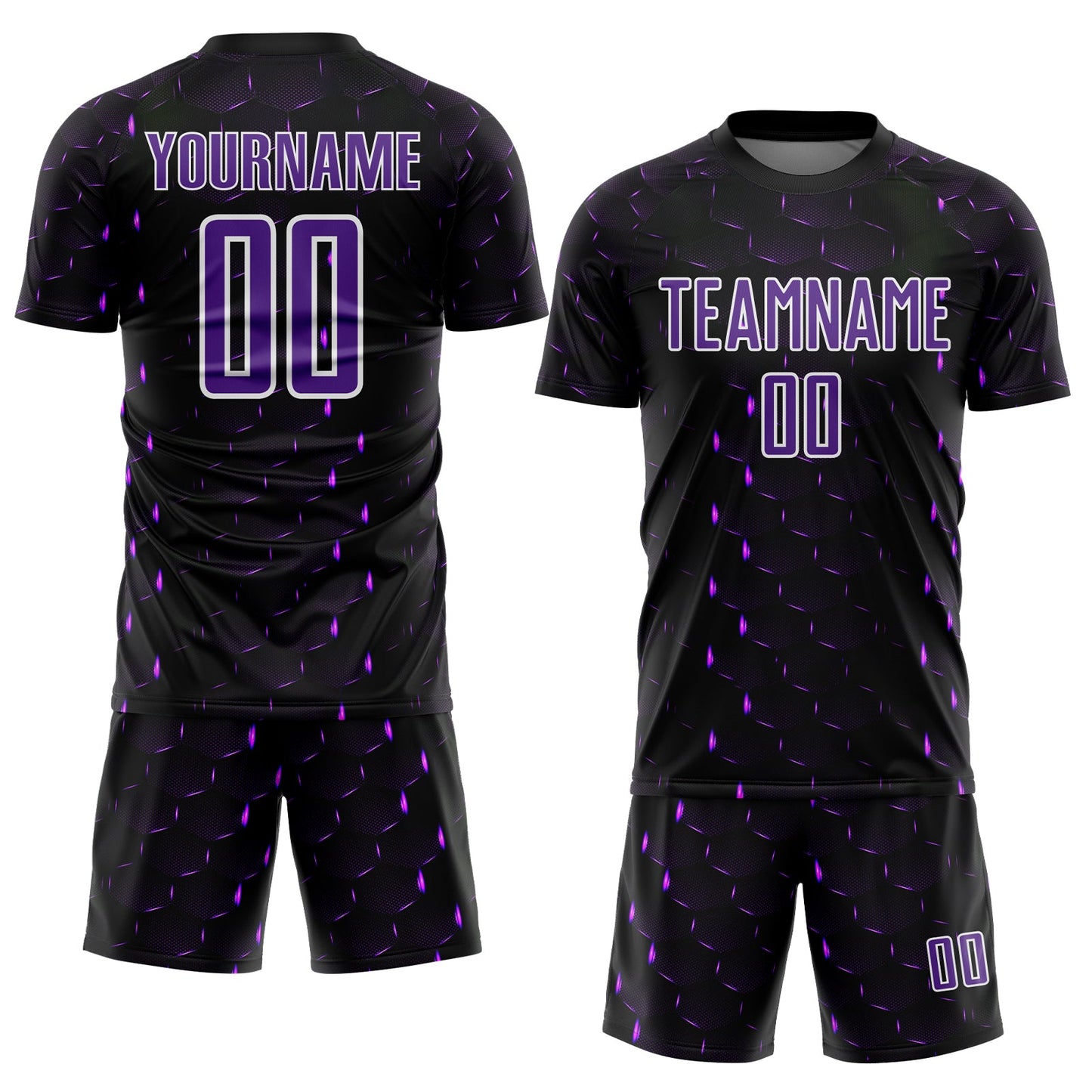 Custom Black Purple-White Geometric Shape Sublimation Soccer Uniform Jersey Limited
