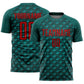 Custom Midnight Green Red-Black Geometric Shape Sublimation Soccer Uniform Jersey