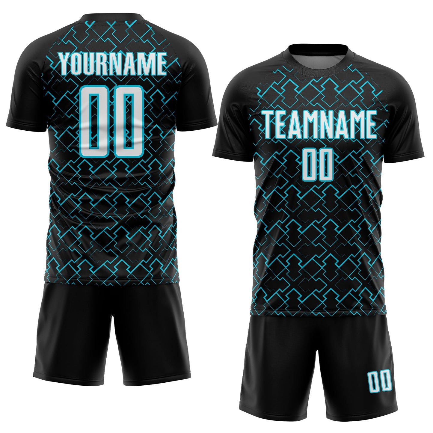 Custom Black White-Lakes Blue Geometric Shape Sublimation Soccer Uniform Jersey Limited
