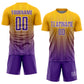 Custom Gold Purple-White Gradient Line Sublimation Soccer Uniform Jersey Limited