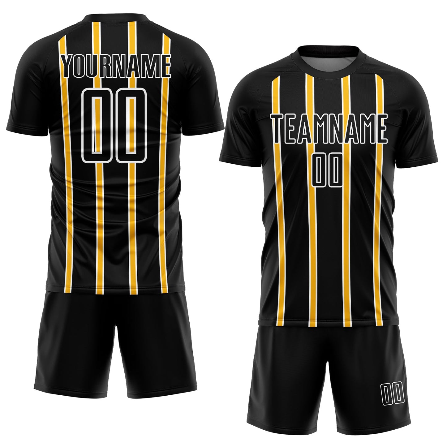 Custom Black Gold-White Stripe Line Sublimation Soccer Uniform Jersey Limited