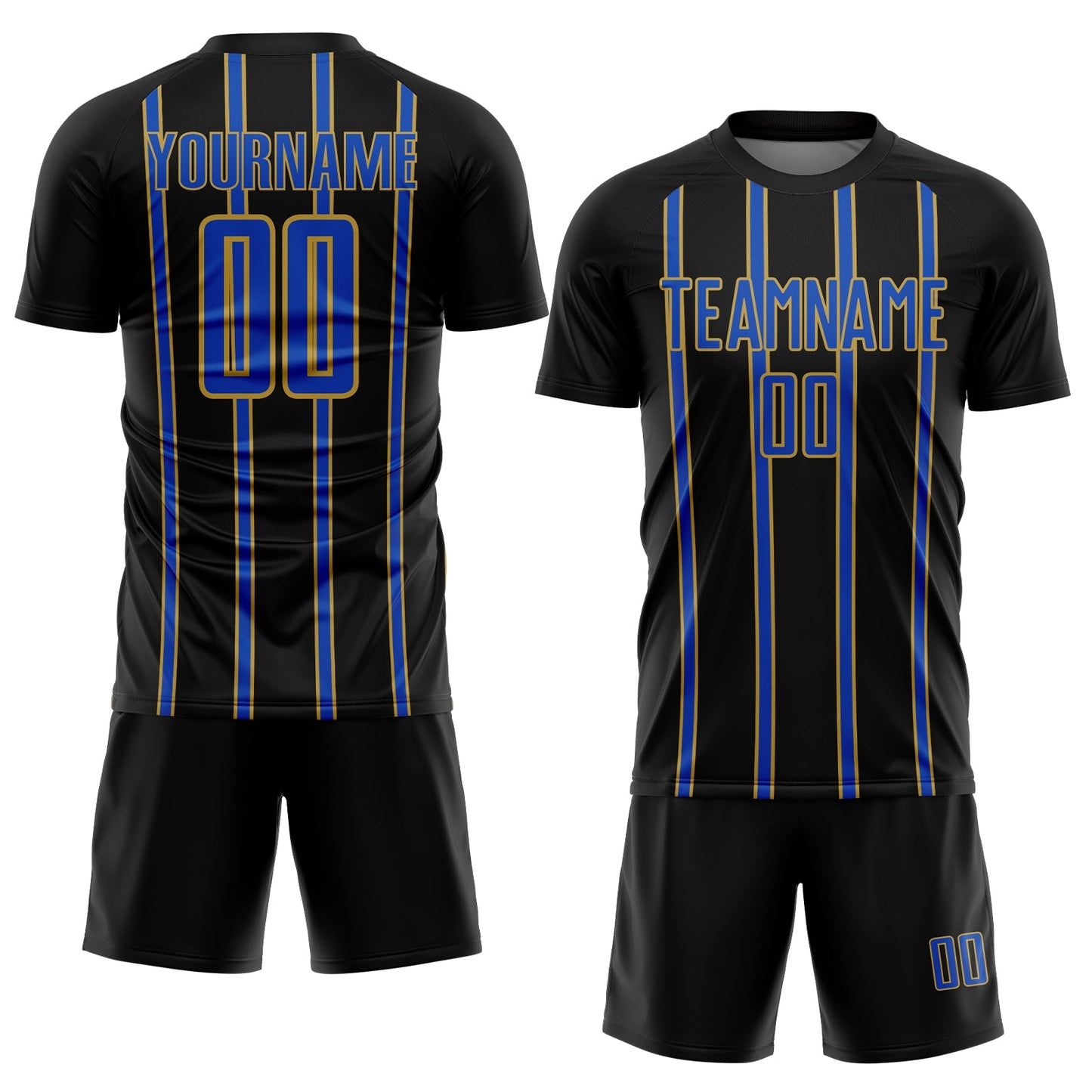 Custom Black Thunder Blue-Old Gold Stripe Line Sublimation Soccer Uniform Jersey Limited
