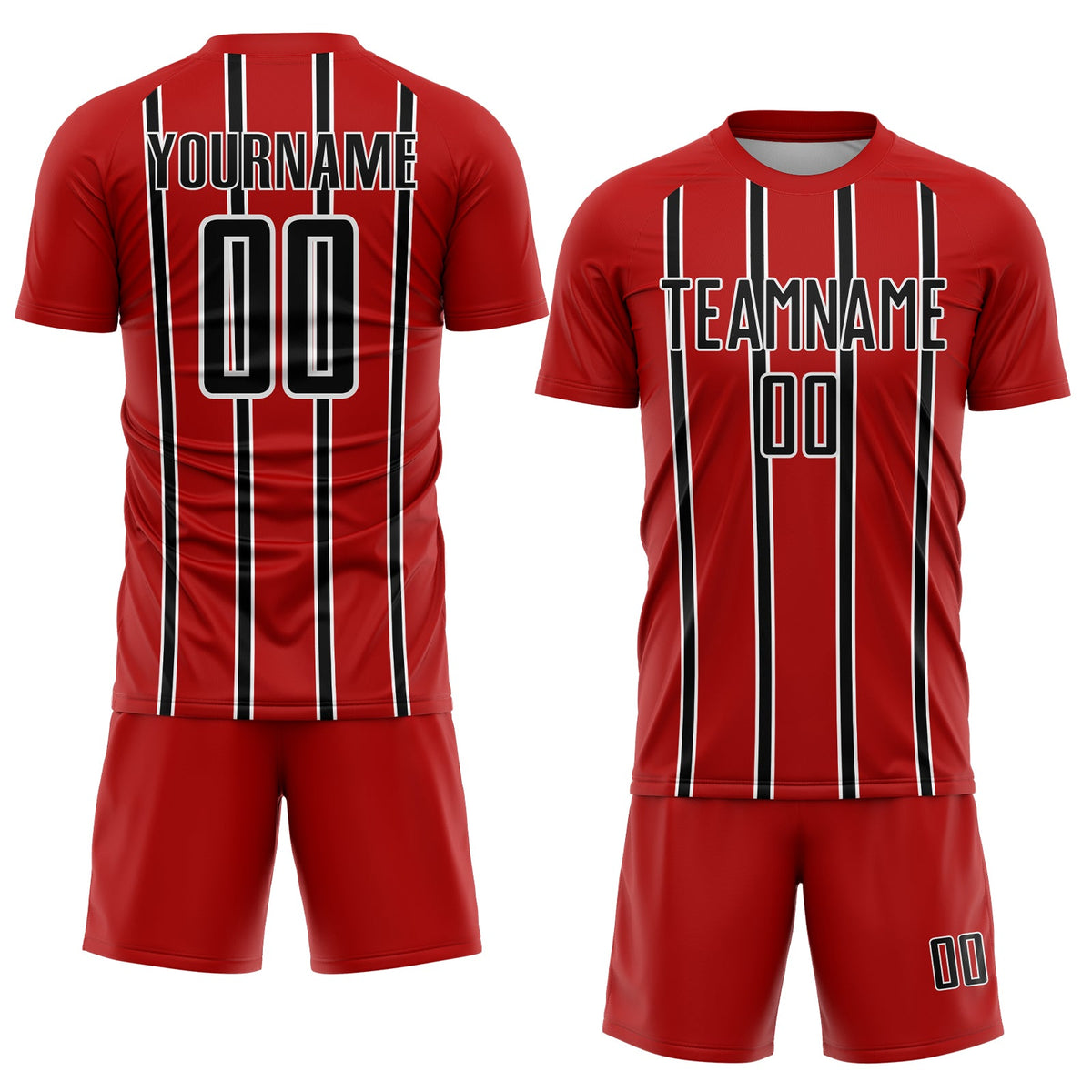 Custom Red Black-White Stripe Line Sublimation Soccer Uniform Jersey Limited