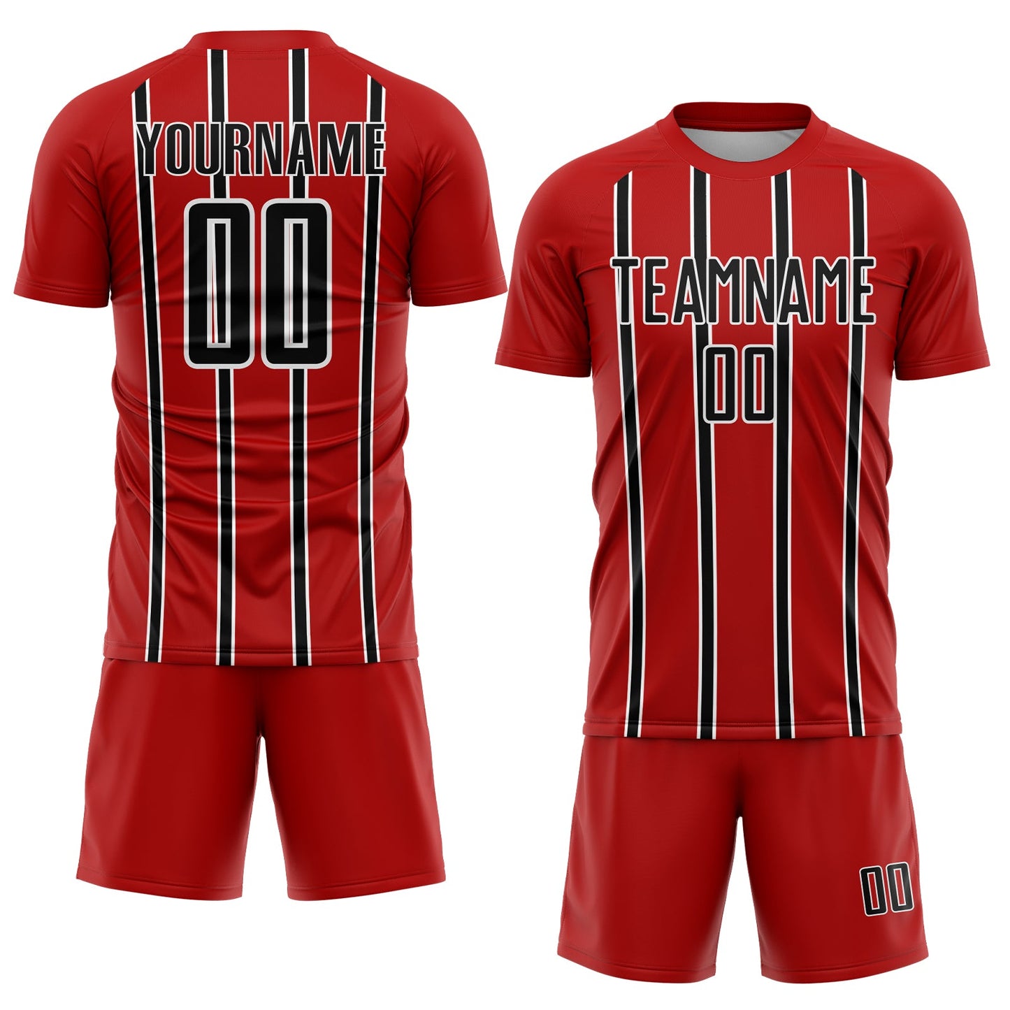 Custom Red Black-White Stripe Line Sublimation Soccer Uniform Jersey Limited