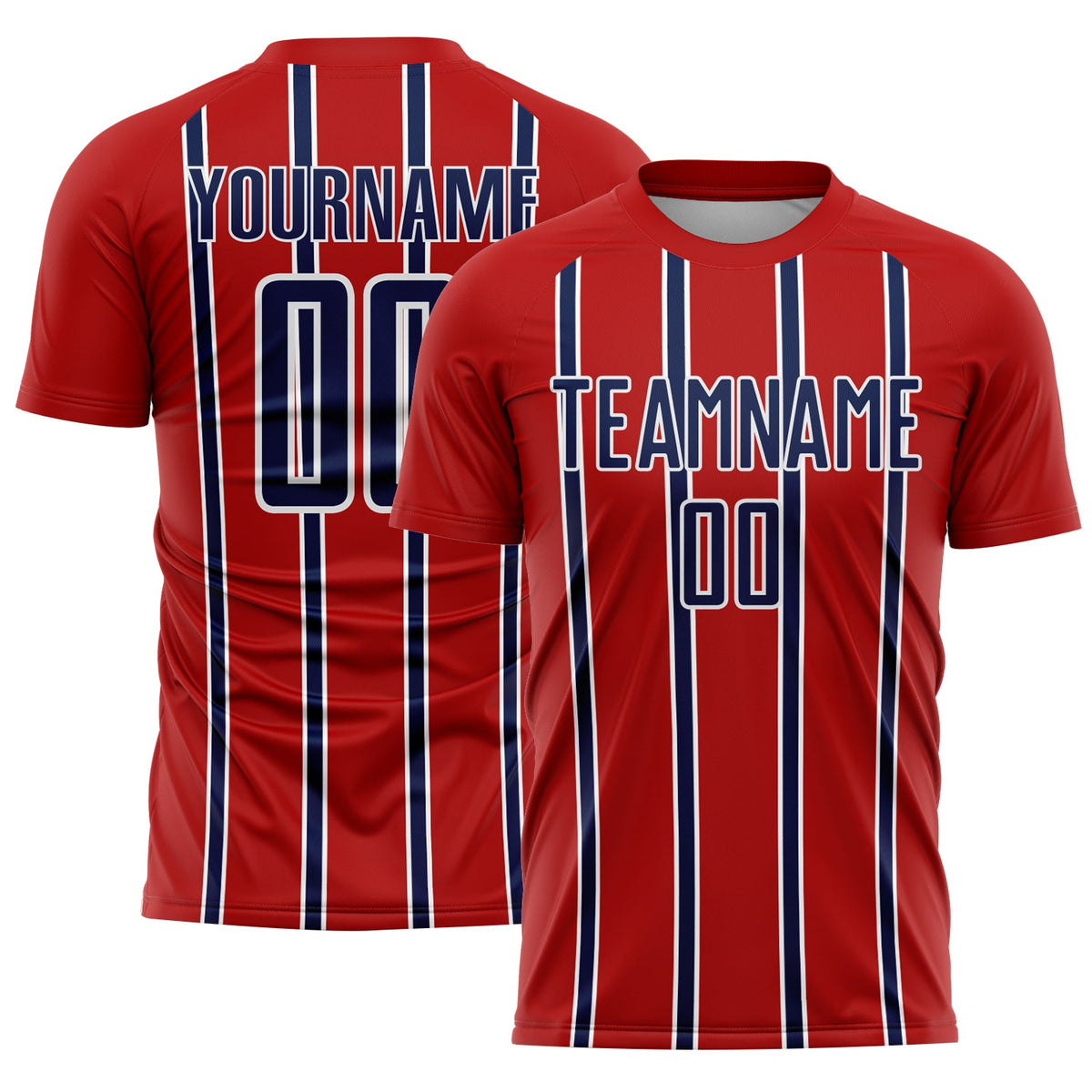 Custom Red Navy-White Stripe Line Sublimation Soccer Uniform Jersey