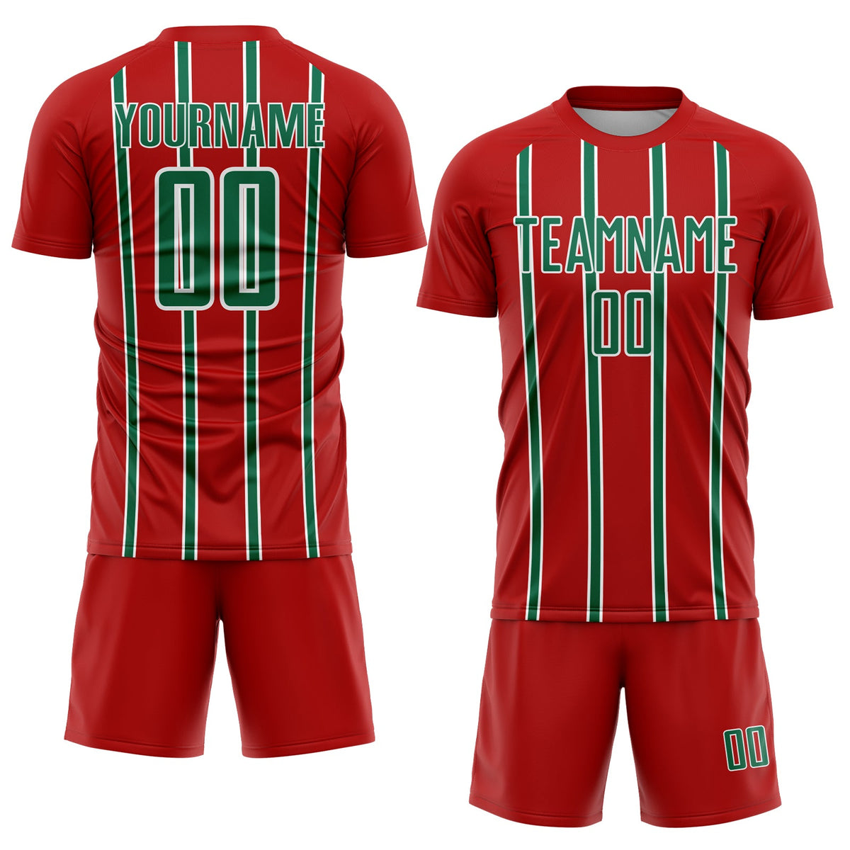 Custom Red Kelly Green-White Stripe Line Sublimation Soccer Uniform Jersey Limited