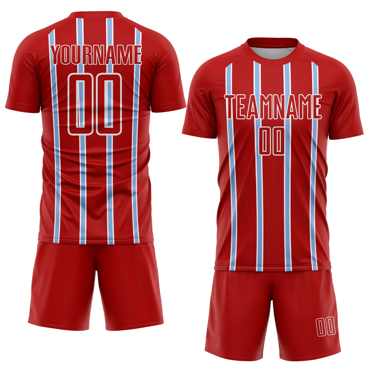 Custom Red Light Blue-White Stripe Line Sublimation Soccer Uniform Jersey Limited