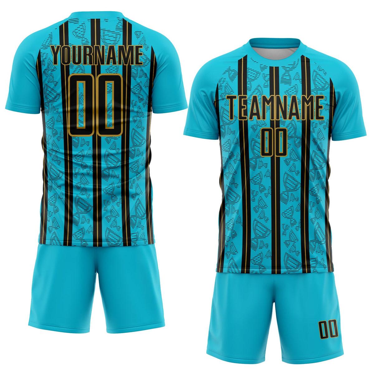 Custom Lakes Blue Black-Old Gold Stripe Line Sublimation Soccer Uniform Jersey Limited
