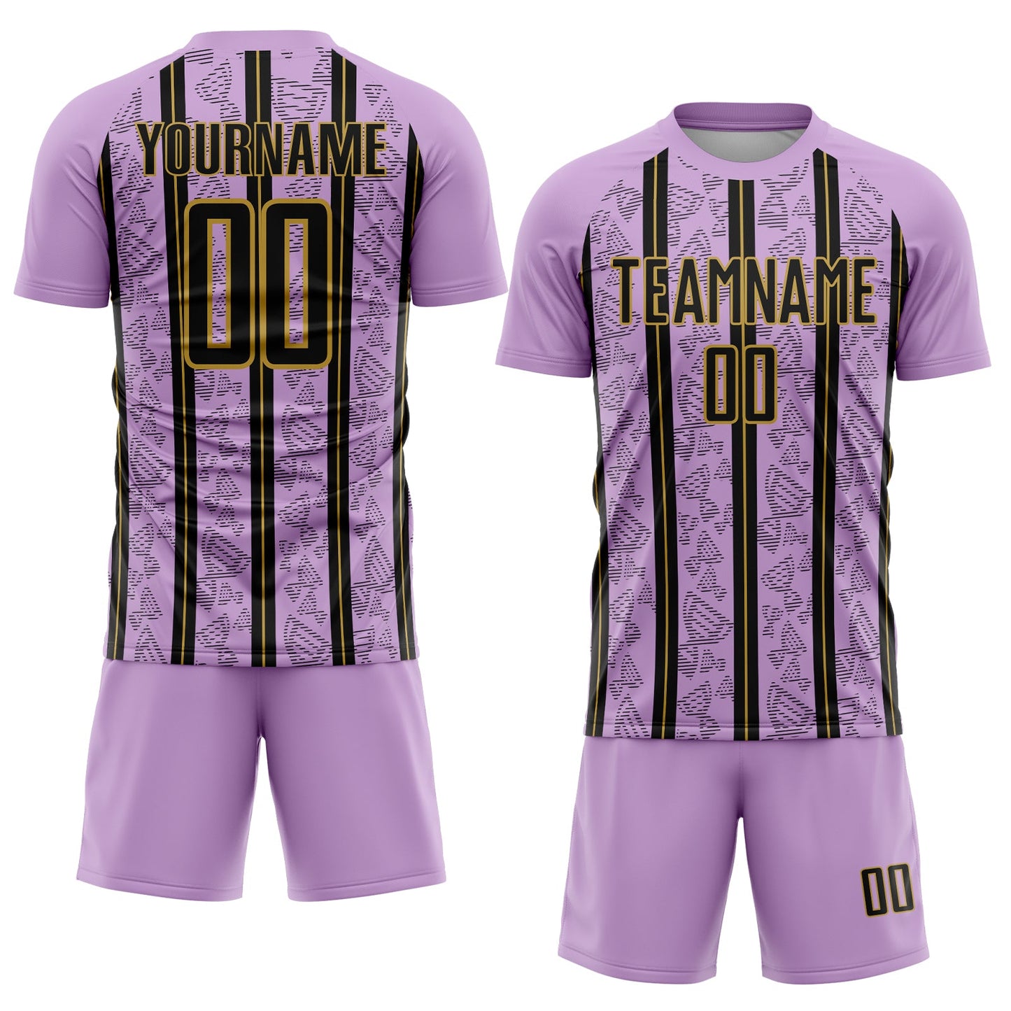 Custom Light Purple Black-Old Gold Stripe Line Sublimation Soccer Uniform Jersey Limited