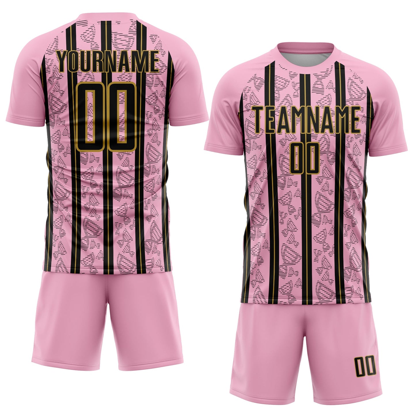 Custom Light Pink Black-Old Gold Stripe Line Sublimation Soccer Uniform Jersey Limited