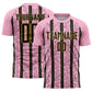 Custom Light Pink Black-Old Gold Stripe Line Sublimation Soccer Uniform Jersey