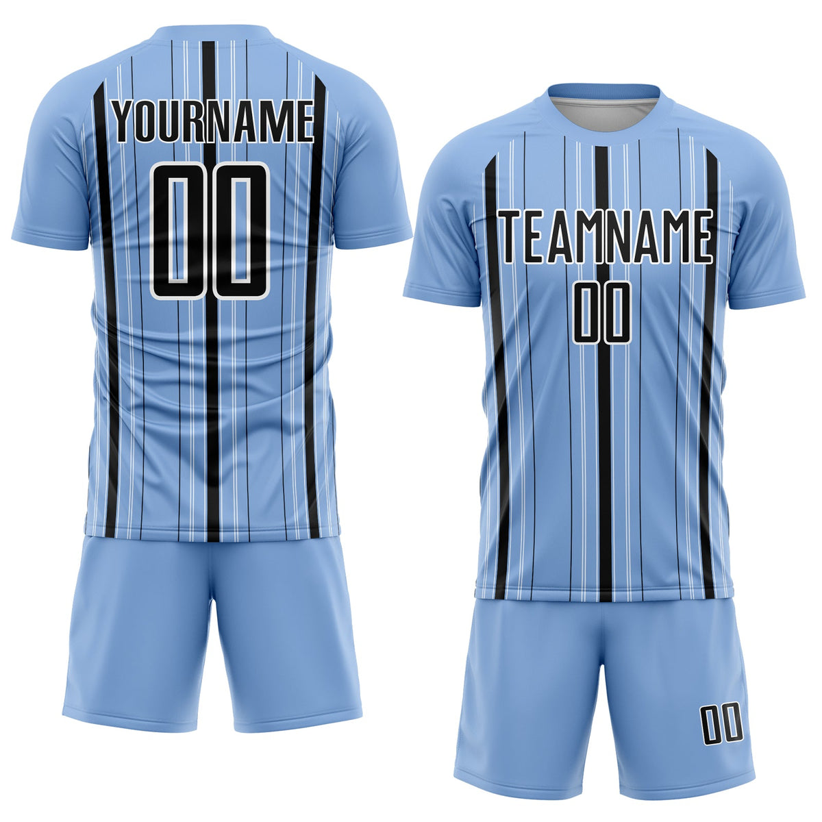 Custom Light Blue Black-White Stripe Sublimation Soccer Uniform Jersey Limited