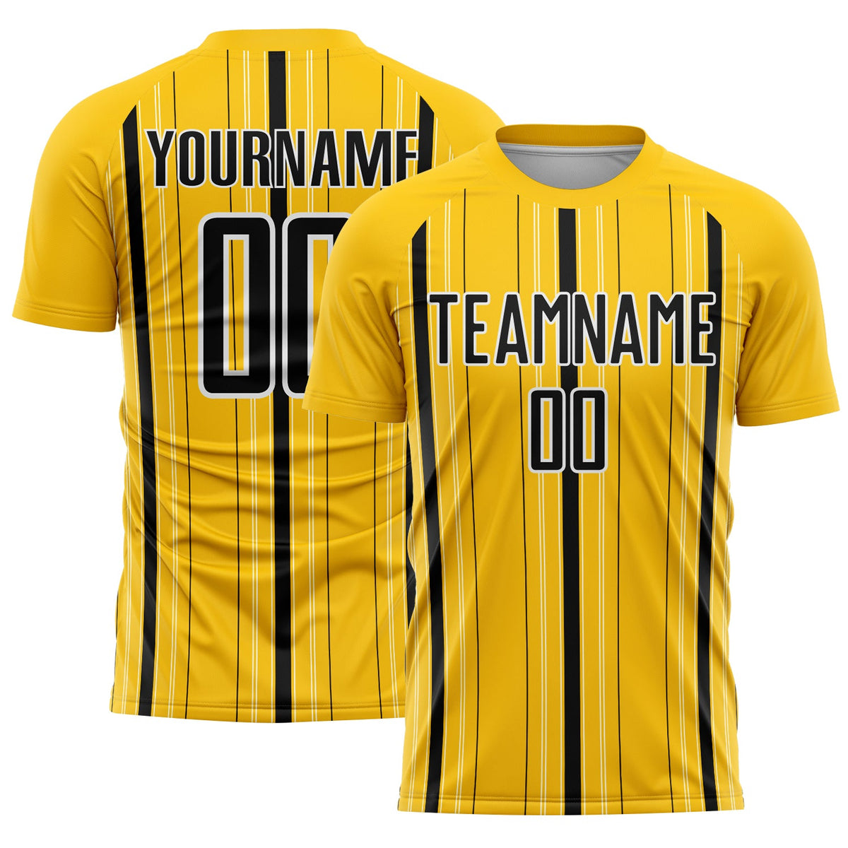 Custom Yellow Black-White Stripe Sublimation Soccer Uniform Jersey