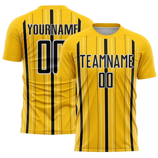 Custom Yellow Black-White Stripe Sublimation Soccer Uniform Jersey