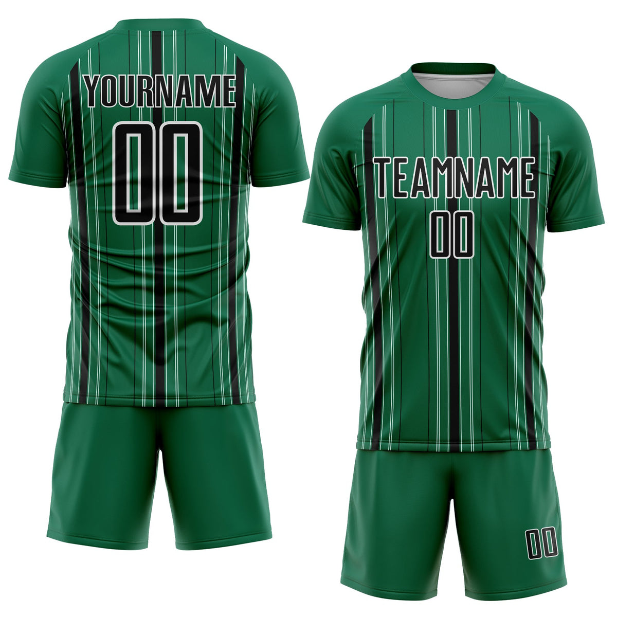 Custom Kelly Green Black-White Stripe Sublimation Soccer Uniform Jersey Limited