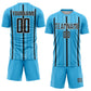 Custom Sky Blue Black-White Stripe Sublimation Soccer Uniform Jersey Limited
