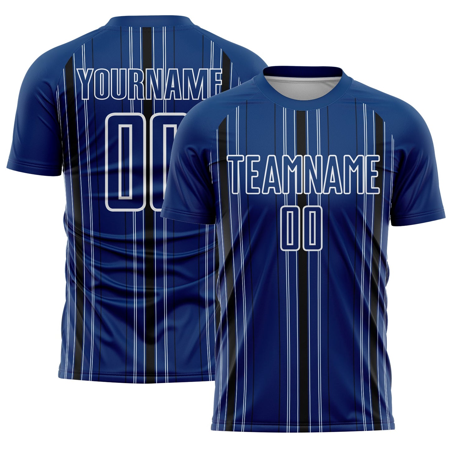 Custom Navy Black-White Stripe Sublimation Soccer Uniform Jersey