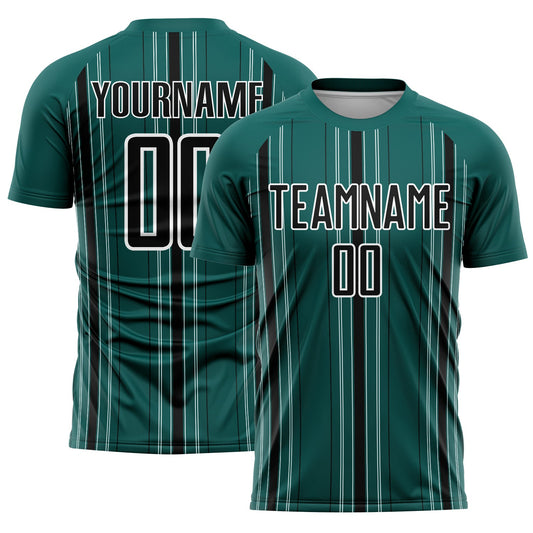 Custom Midnight Green Black-White Stripe Sublimation Soccer Uniform Jersey