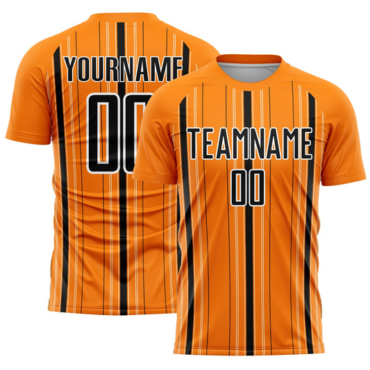 Custom Bay Orange Black-White Stripe Sublimation Soccer Uniform Jersey