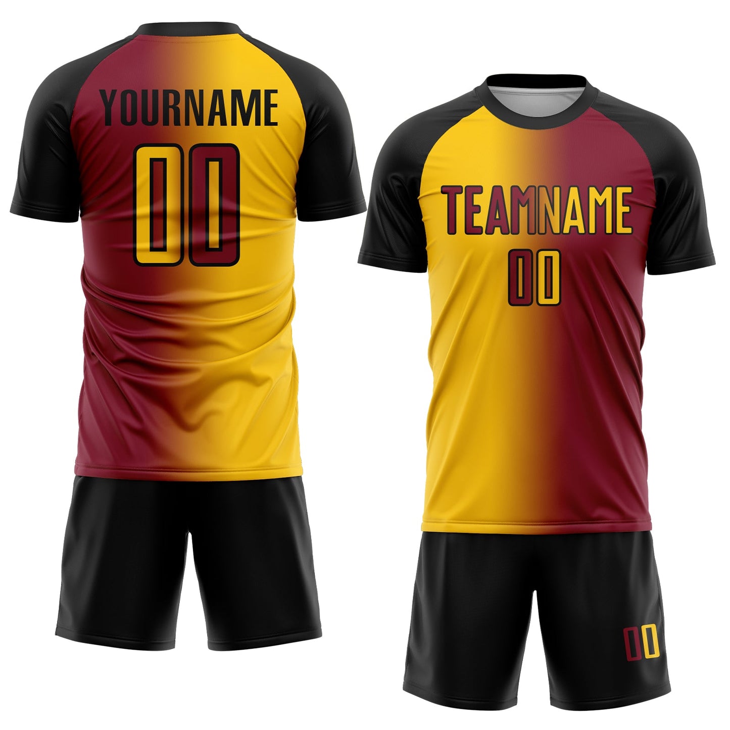 Custom Crimson Yellow-Black Sublimation Gradient Fashion Soccer Uniform Jersey Limited