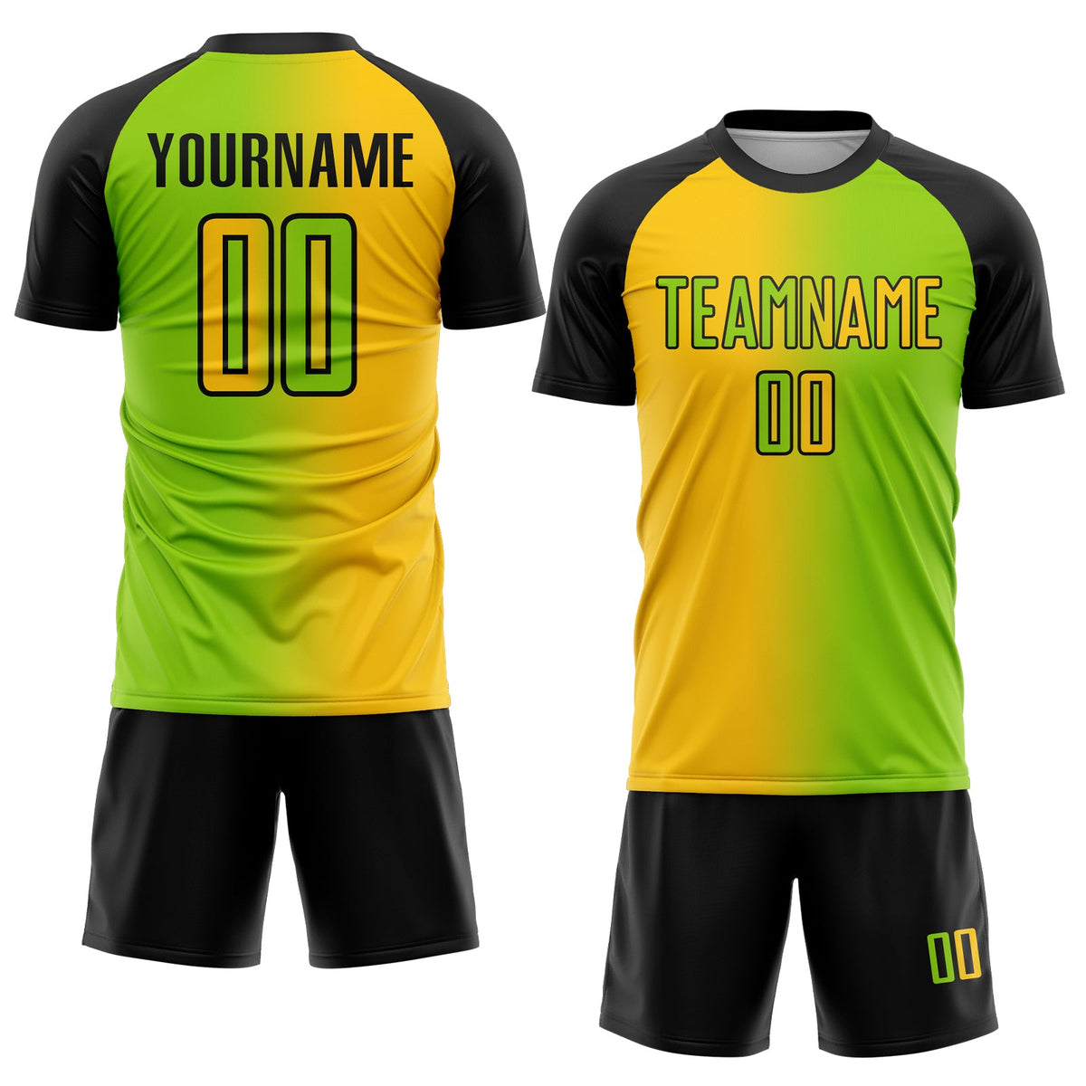 Custom Neon Green Yellow-Black Sublimation Gradient Fashion Soccer Uniform Jersey Limited