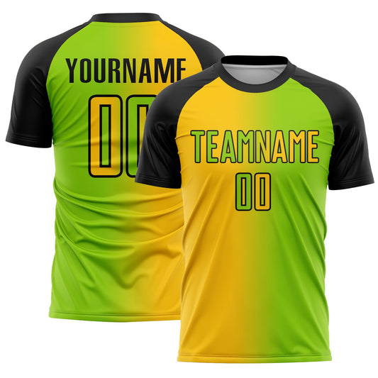 Custom Neon Green Yellow-Black Sublimation Gradient Fashion Soccer Uniform Jersey