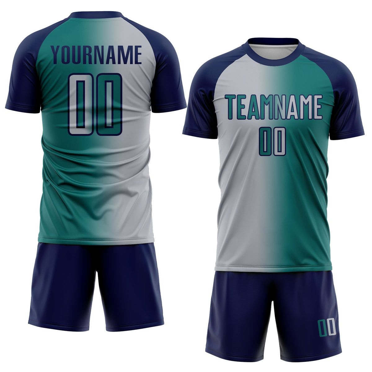 Custom Teal Gray-Navy Sublimation Gradient Fashion Soccer Uniform Jersey Limited