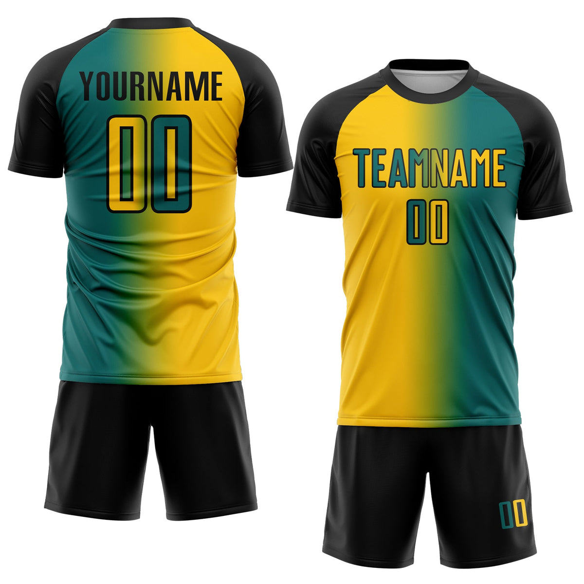 Custom Teal Yellow-Black Sublimation Gradient Fashion Soccer Uniform Jersey Limited