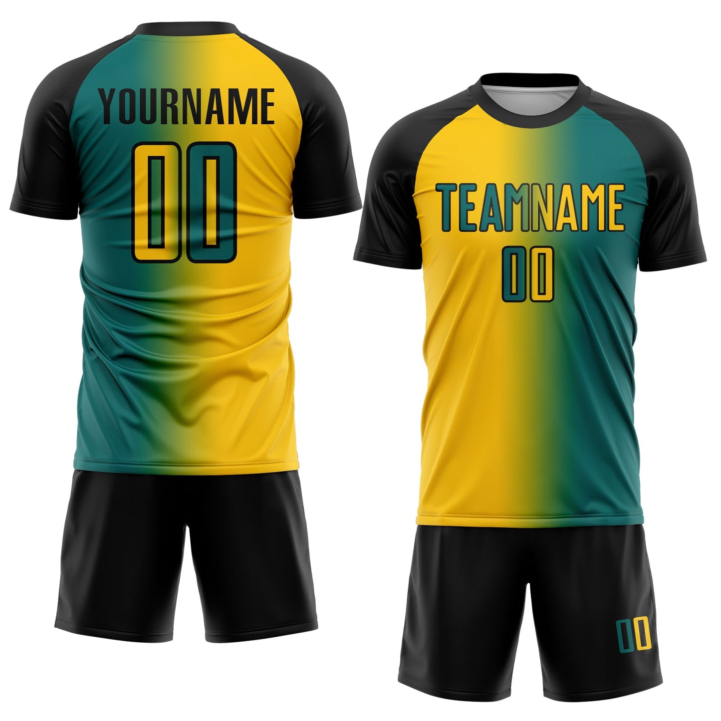 Custom Teal Yellow-Black Sublimation Gradient Fashion Soccer Uniform Jersey Limited