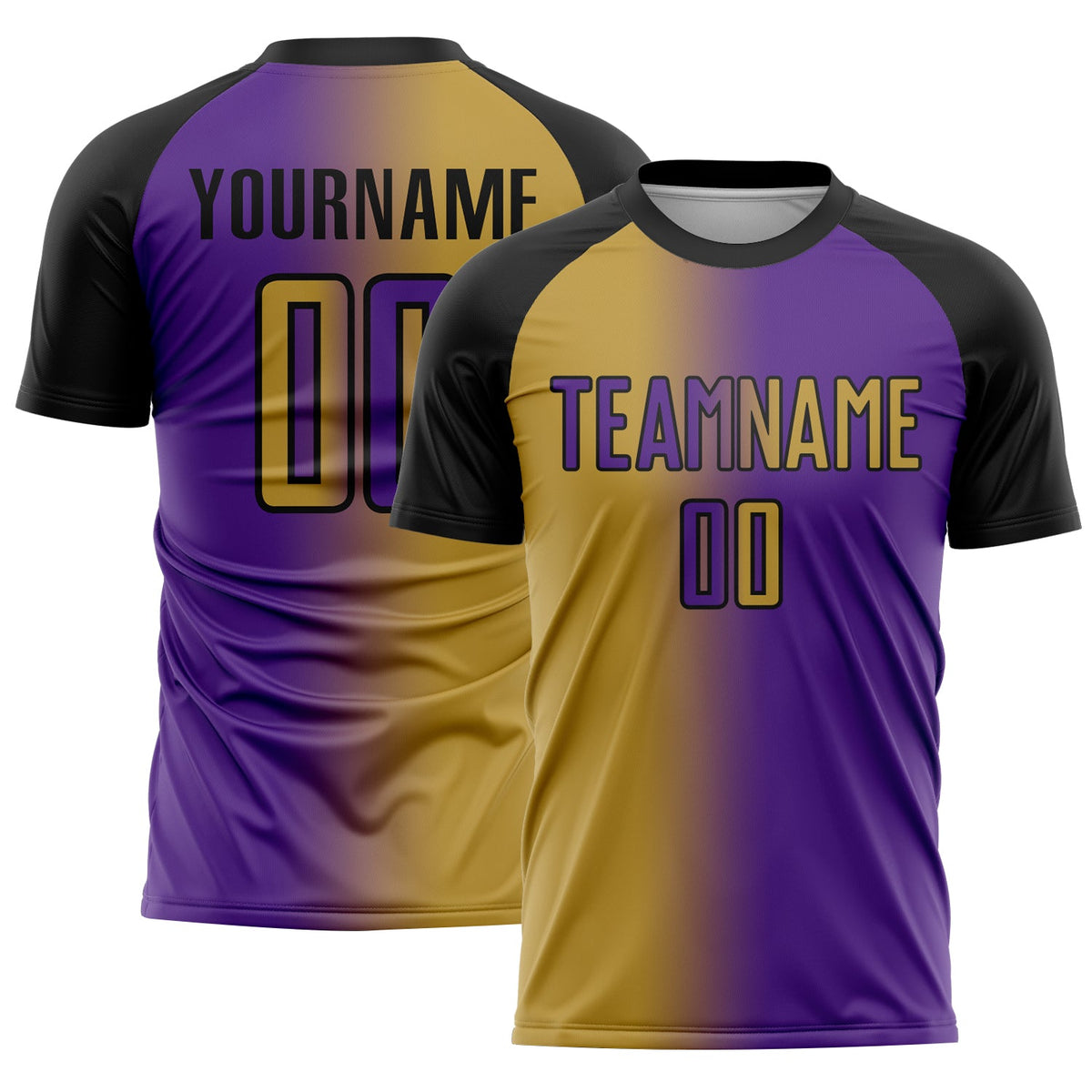 Custom Purple Old Gold-Black Sublimation Gradient Fashion Soccer Uniform Jersey