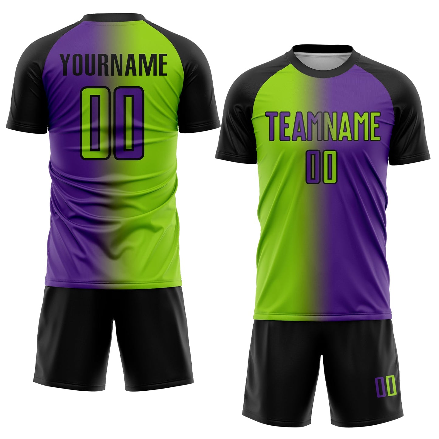 Custom Purple Neon Green-Black Sublimation Gradient Fashion Soccer Uniform Jersey Limited