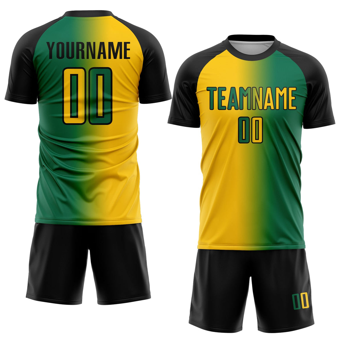 Custom Kelly Green Yellow-Black Sublimation Gradient Fashion Soccer Uniform Jersey Limited