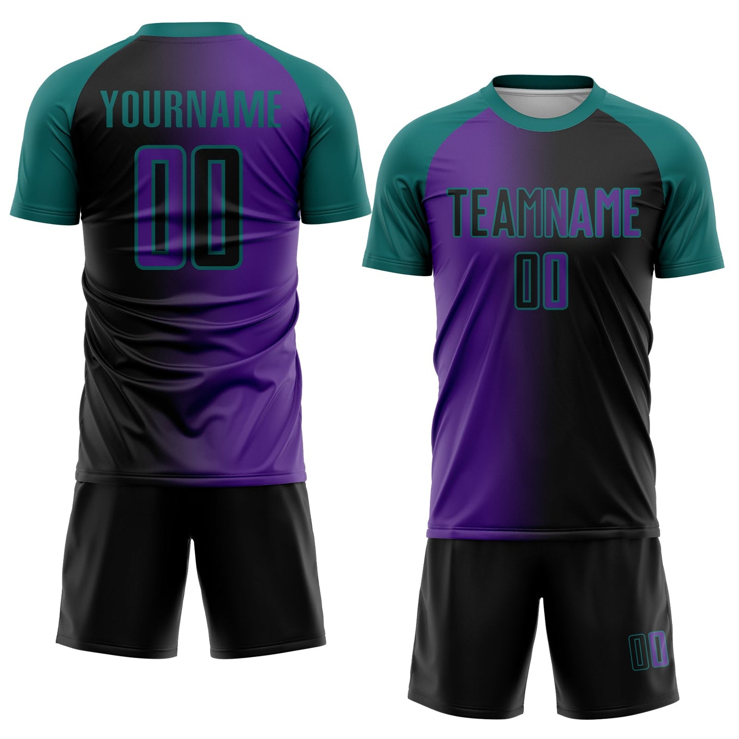 Custom Black Purple-Teal Sublimation Gradient Fashion Soccer Uniform Jersey Limited