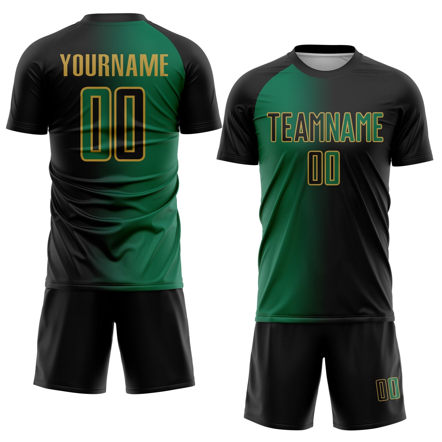 Custom Black Kelly Green-Old Gold Sublimation Gradient Fashion Soccer Uniform Jersey Limited