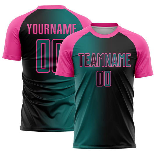 Custom Black Teal-Pink Sublimation Gradient Fashion Soccer Uniform Jersey