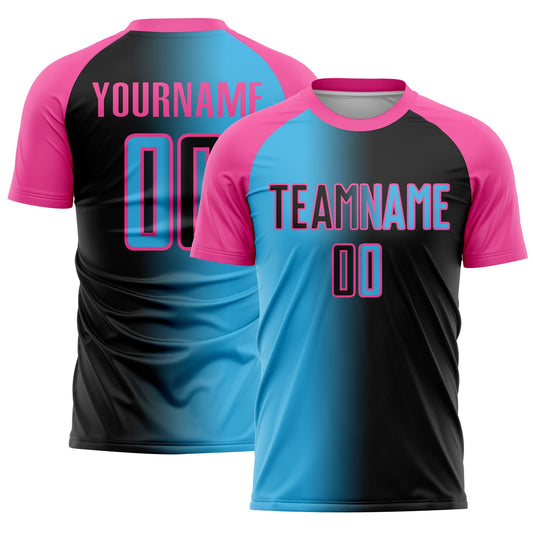 Custom Black Sky Blue-Pink Sublimation Gradient Fashion Soccer Uniform Jersey